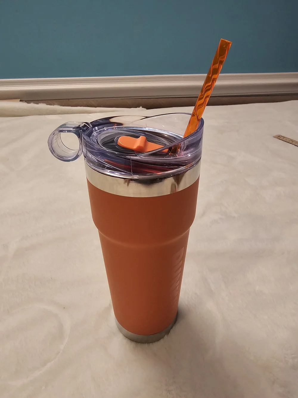 Dunkin Donuts Orange Stainless Insulated Travel Tumbler with Clear Lid and Straw